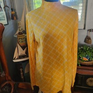 Kim Rogers Gold Plaid Mock Neck Top